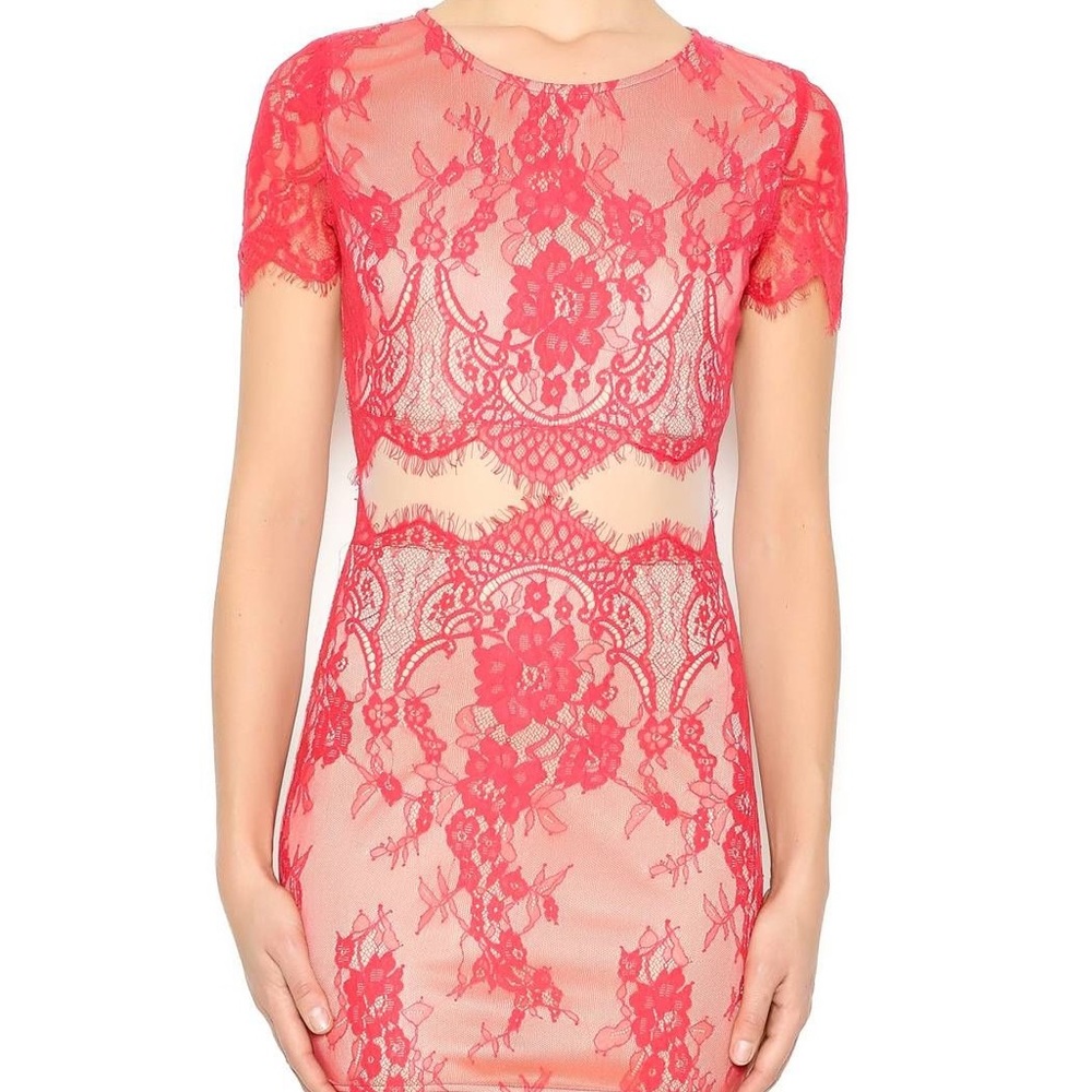 Luxxel Red Sybil Mini Lace Dress